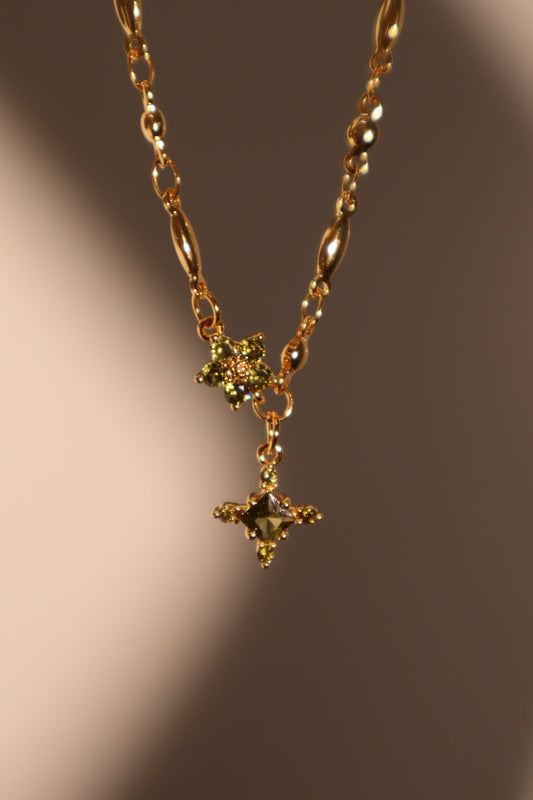 18K Real Gold Plated Green Diamond Cross Necklace