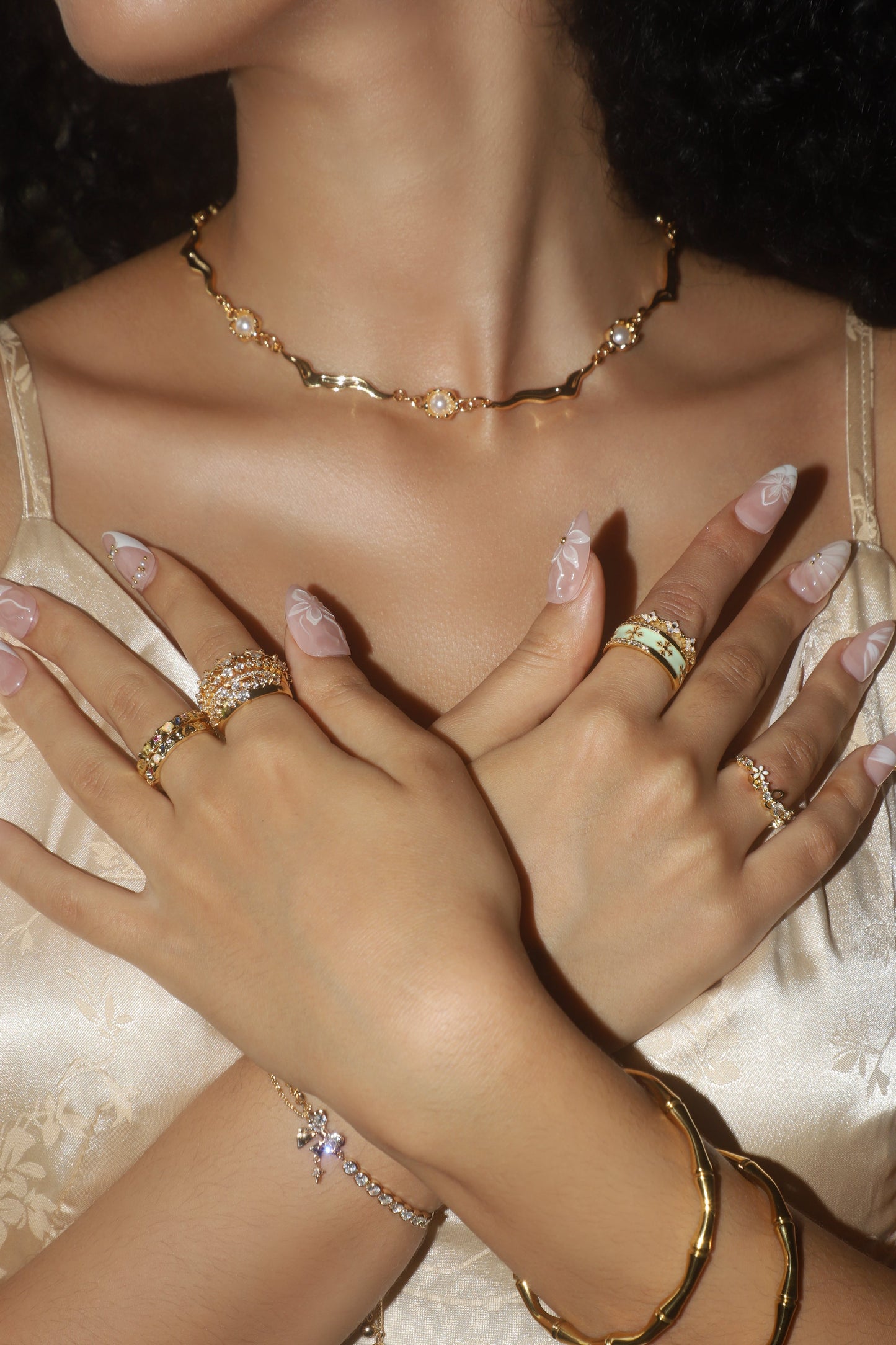 18K Real Gold Plated Multi Pearls Wave Necklace