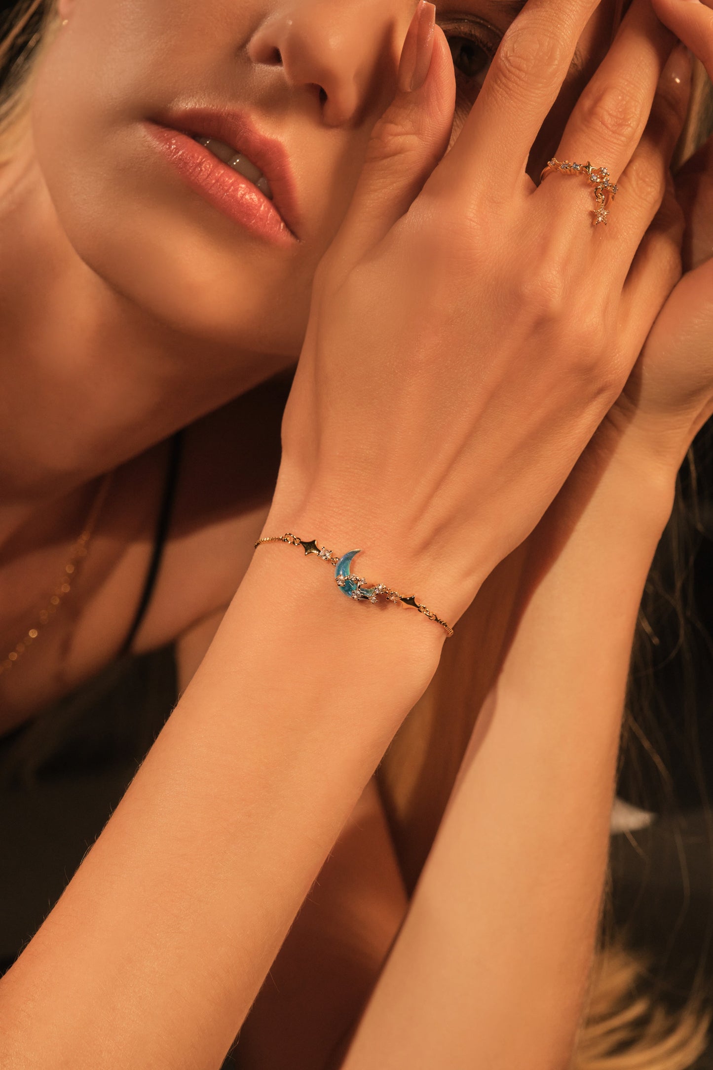 20K Real Gold Plated Blue Gem Meteor Ring