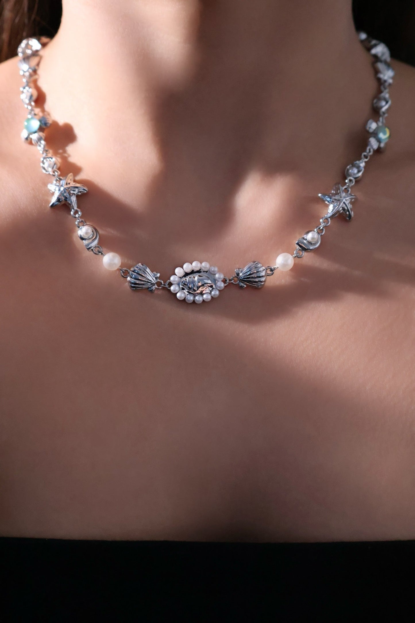 Platinum Plated Mermaid Sea Shell Necklace