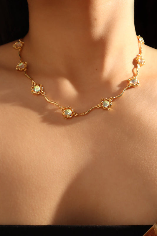 18K Real Gold Plated Multi Opal Necklace
