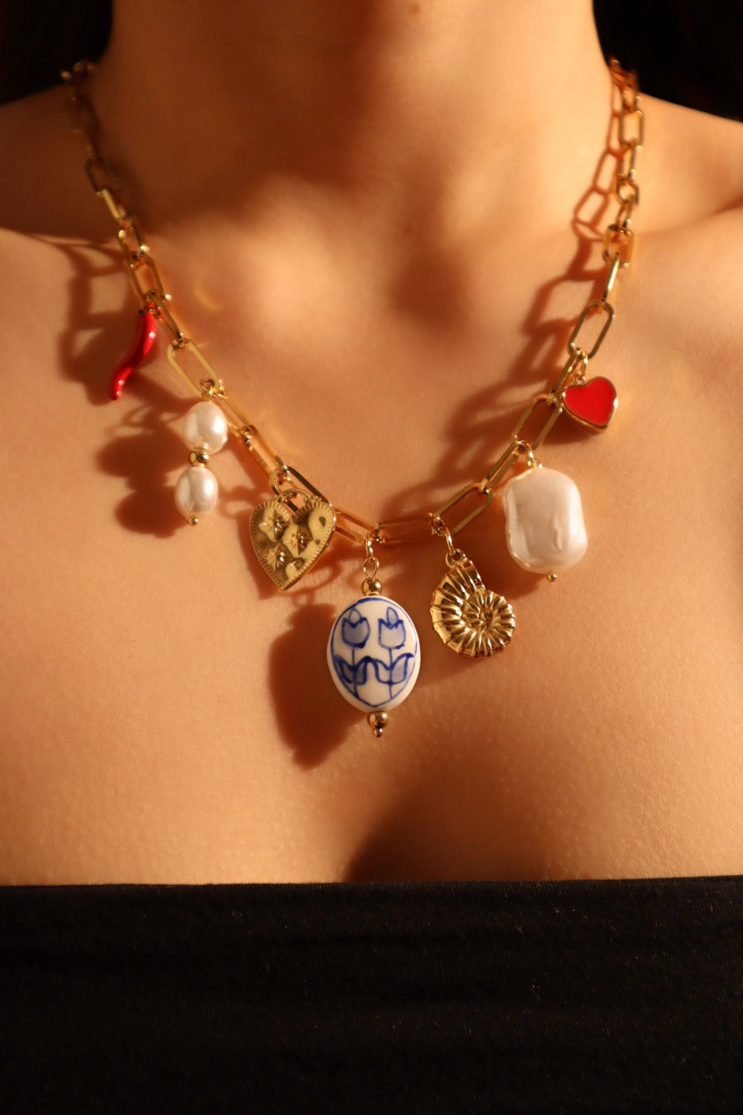 18K Gold Stainless Steel Beach Pearls Necklace