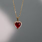 18K Real Gold Plated Red Gem Diamond Heart Necklace