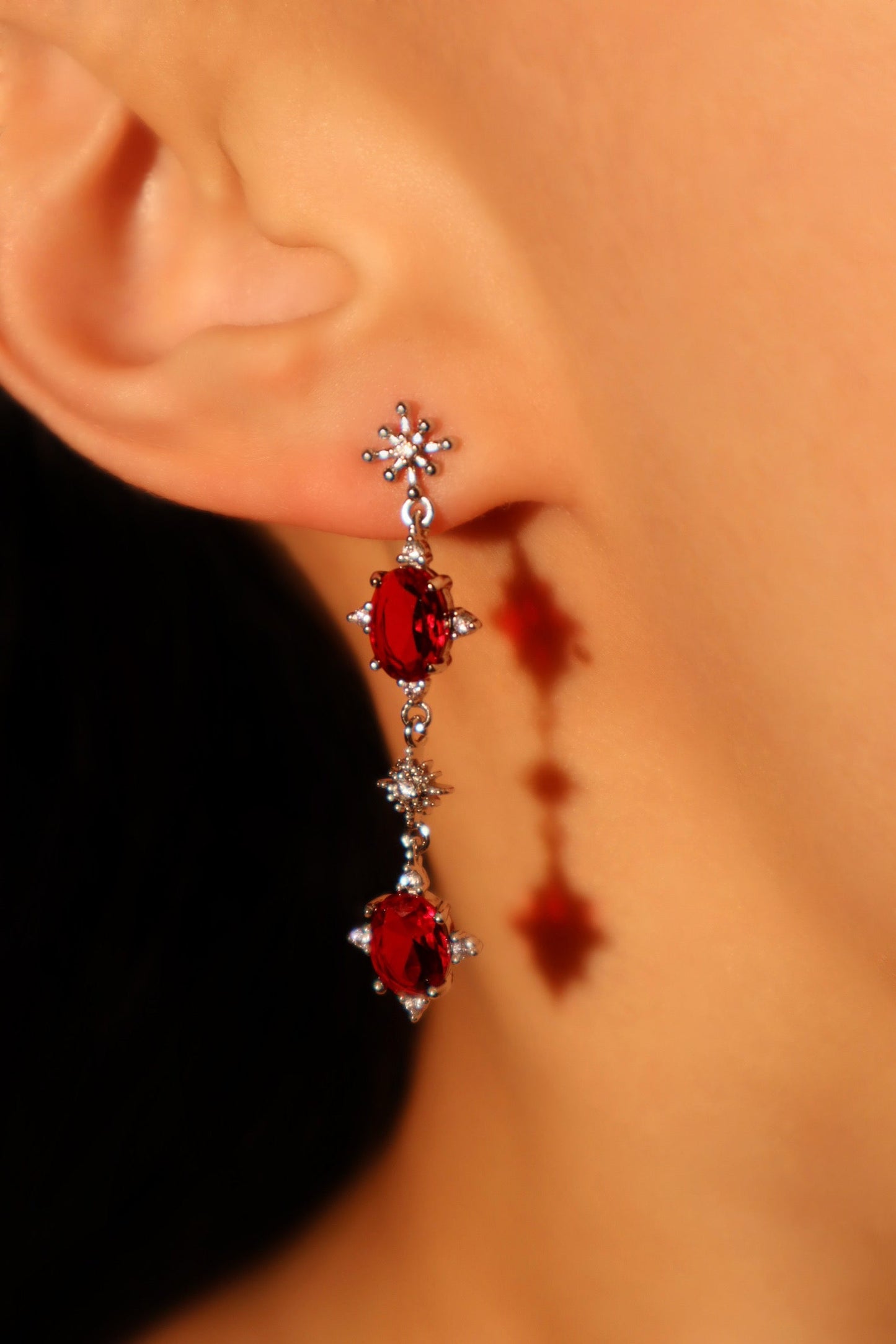 Red Gem Pole Star Earrings