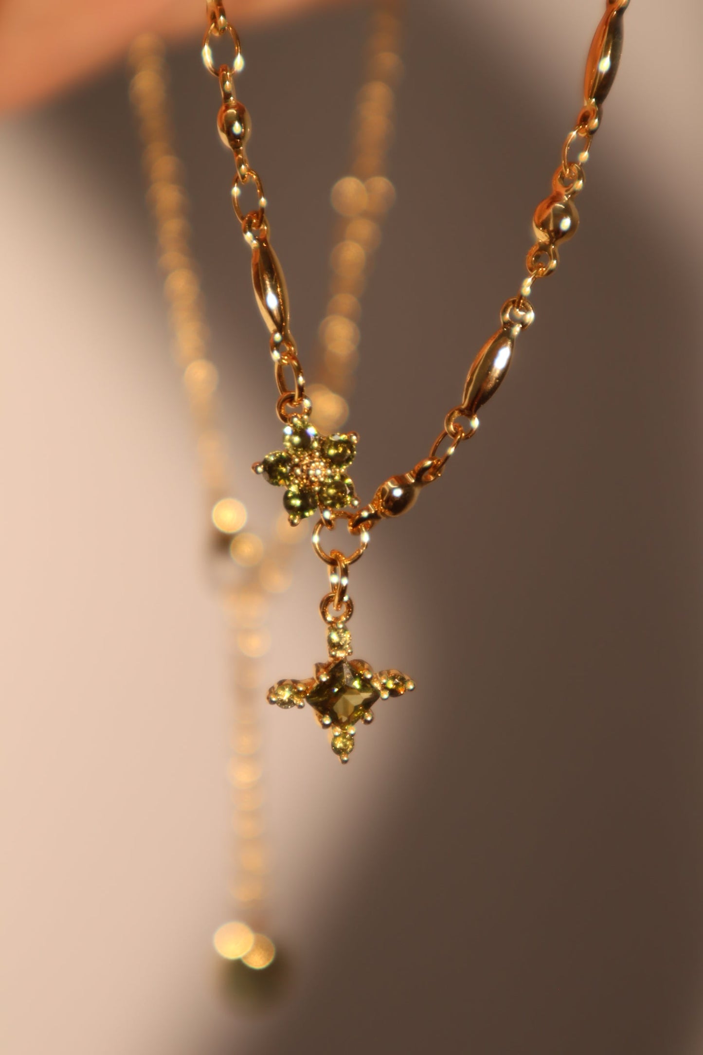 18K Real Gold Plated Green Diamond Cross Necklace