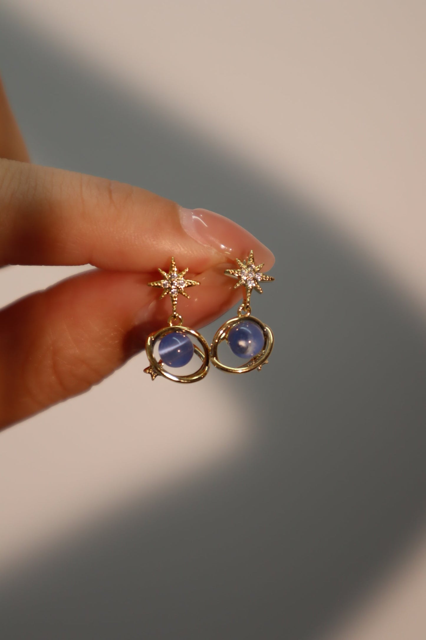 14K Real Gold Plated Moonstone Star Earrings