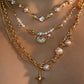 18K Real Gold Plated Multi Diamond Pearl Necklace
