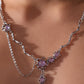 Platinum Plated Purple Glitter Gem Dangle Necklace