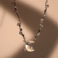 Platinum Plated Black Gem Natural Shell Moon Necklace
