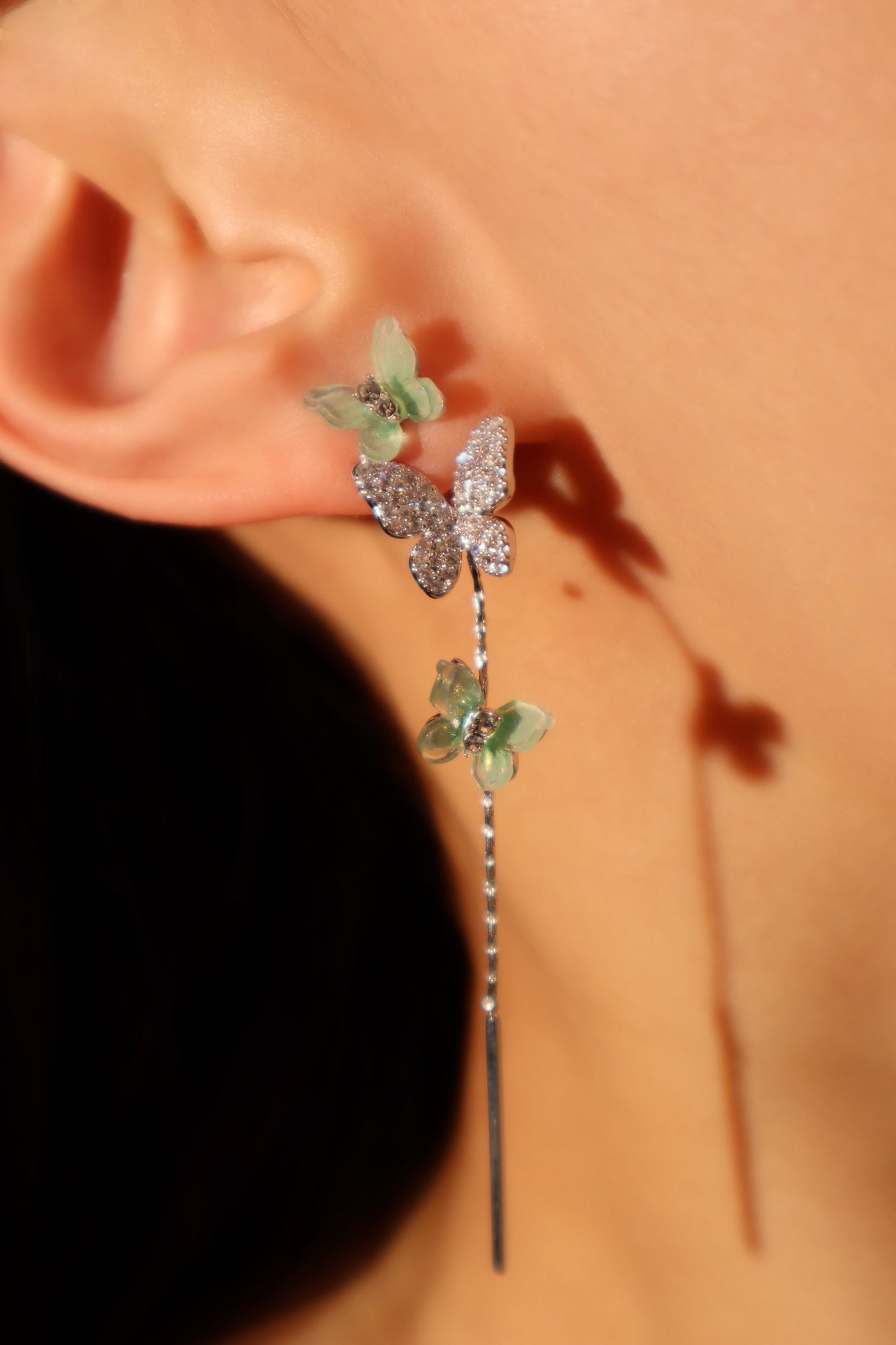 Diamond Green Butterfly Earrings