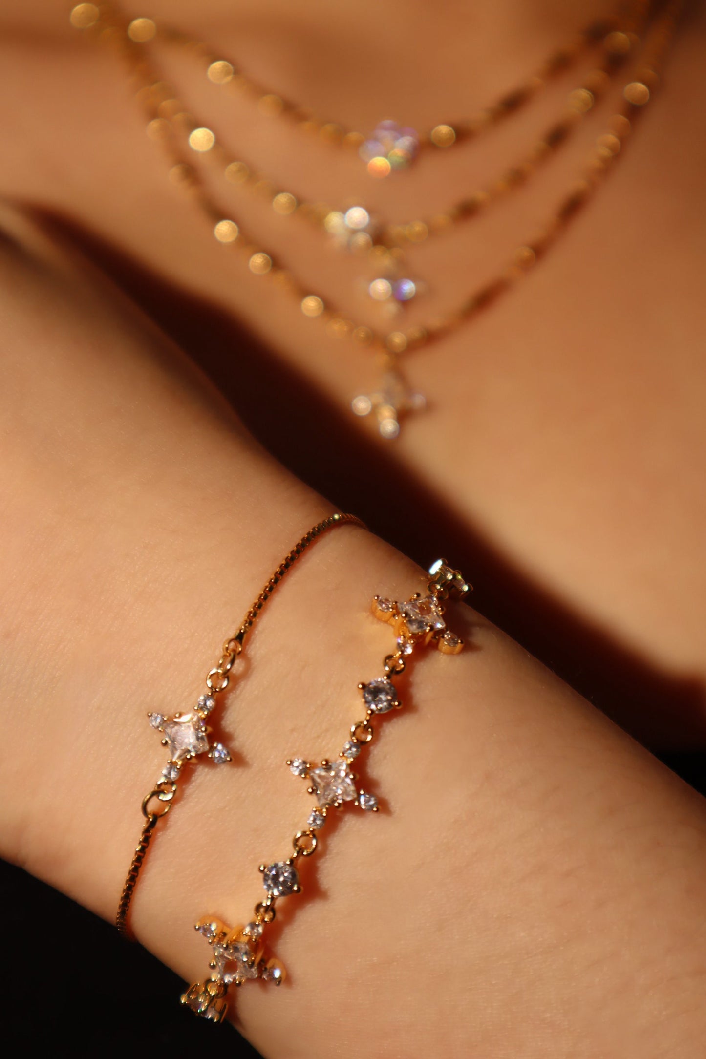 18K Real Gold Plated Diamond Cross Pendant Bracelet