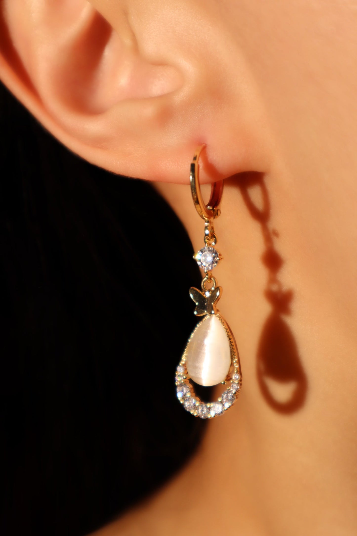 14K Real Gold Plated Diamond Opal Droplet Earrings