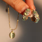 18K Gold Stainless Steel Green Opal Pendant Necklace