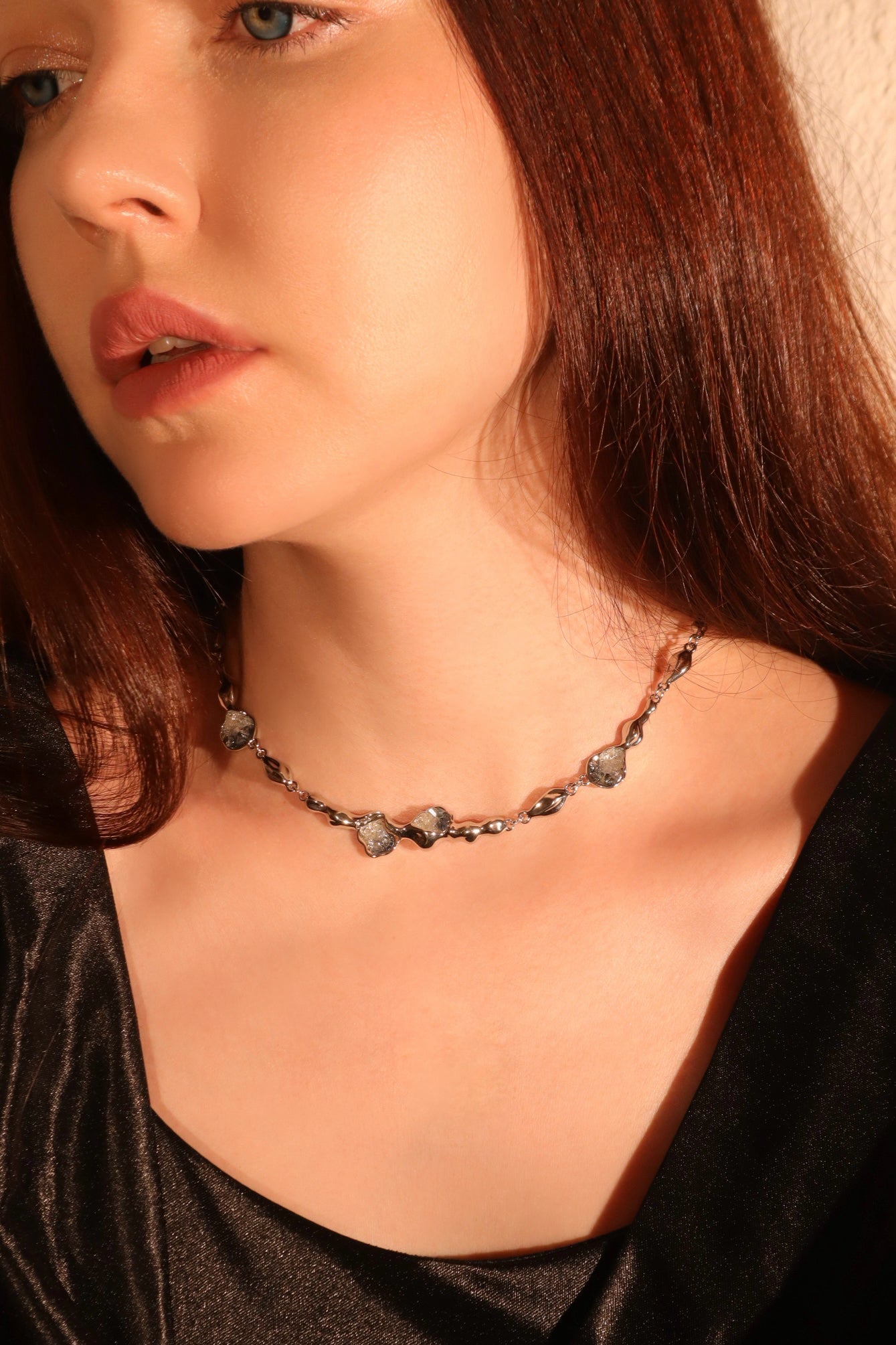 Platinum Plated Blue Crystal Necklace