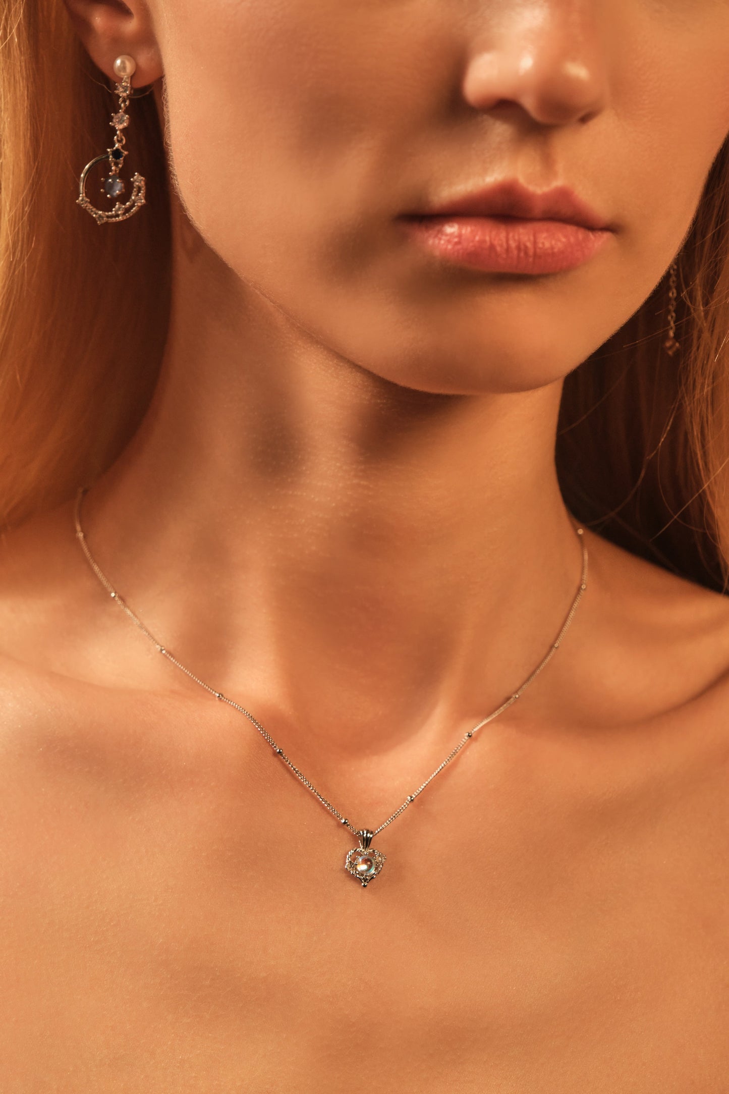 925 Sterling Silver Moonstone Heart Necklace