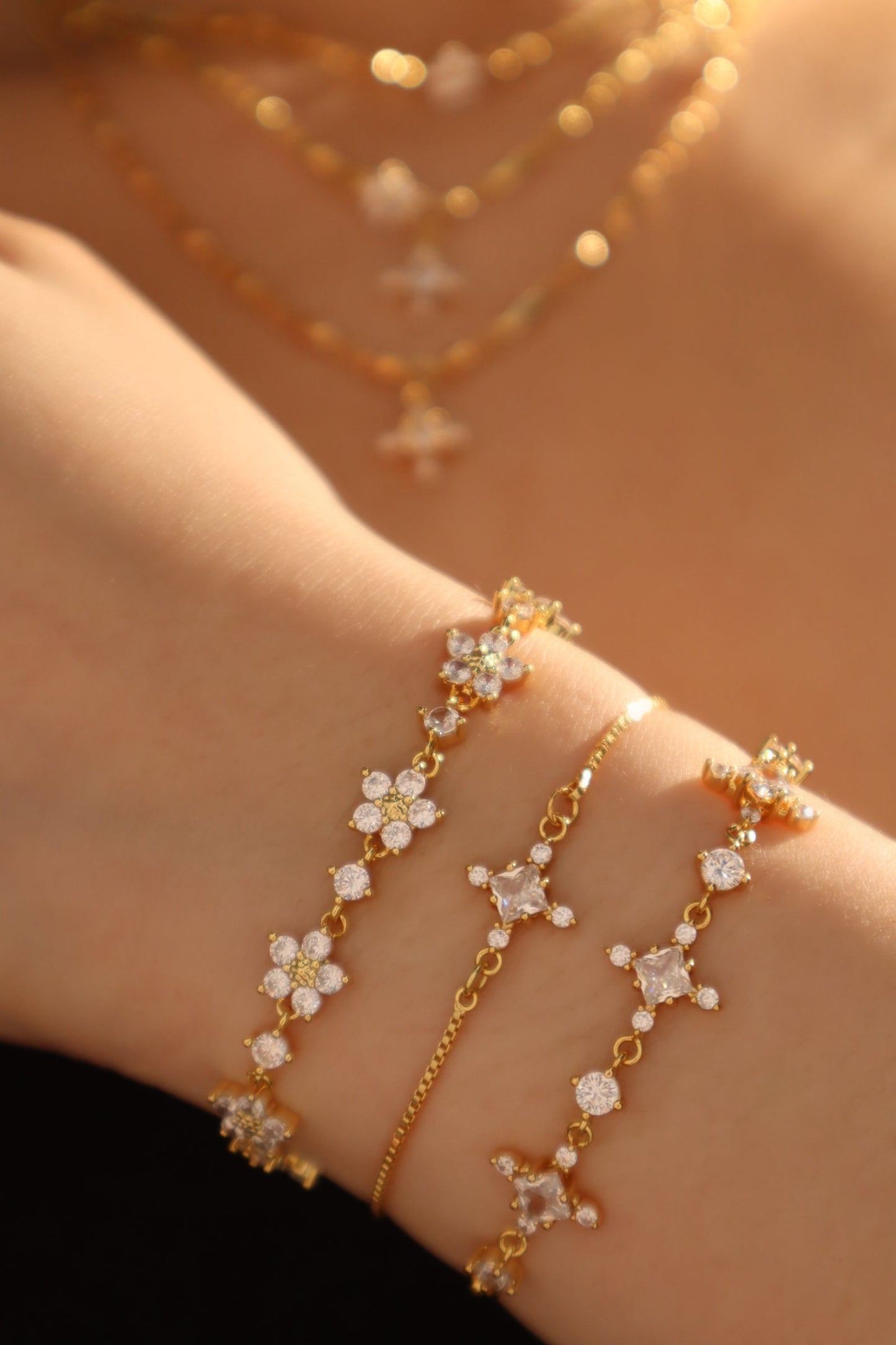 18K Real Gold Plated 3 in 1 Diamond Cross Bracelet