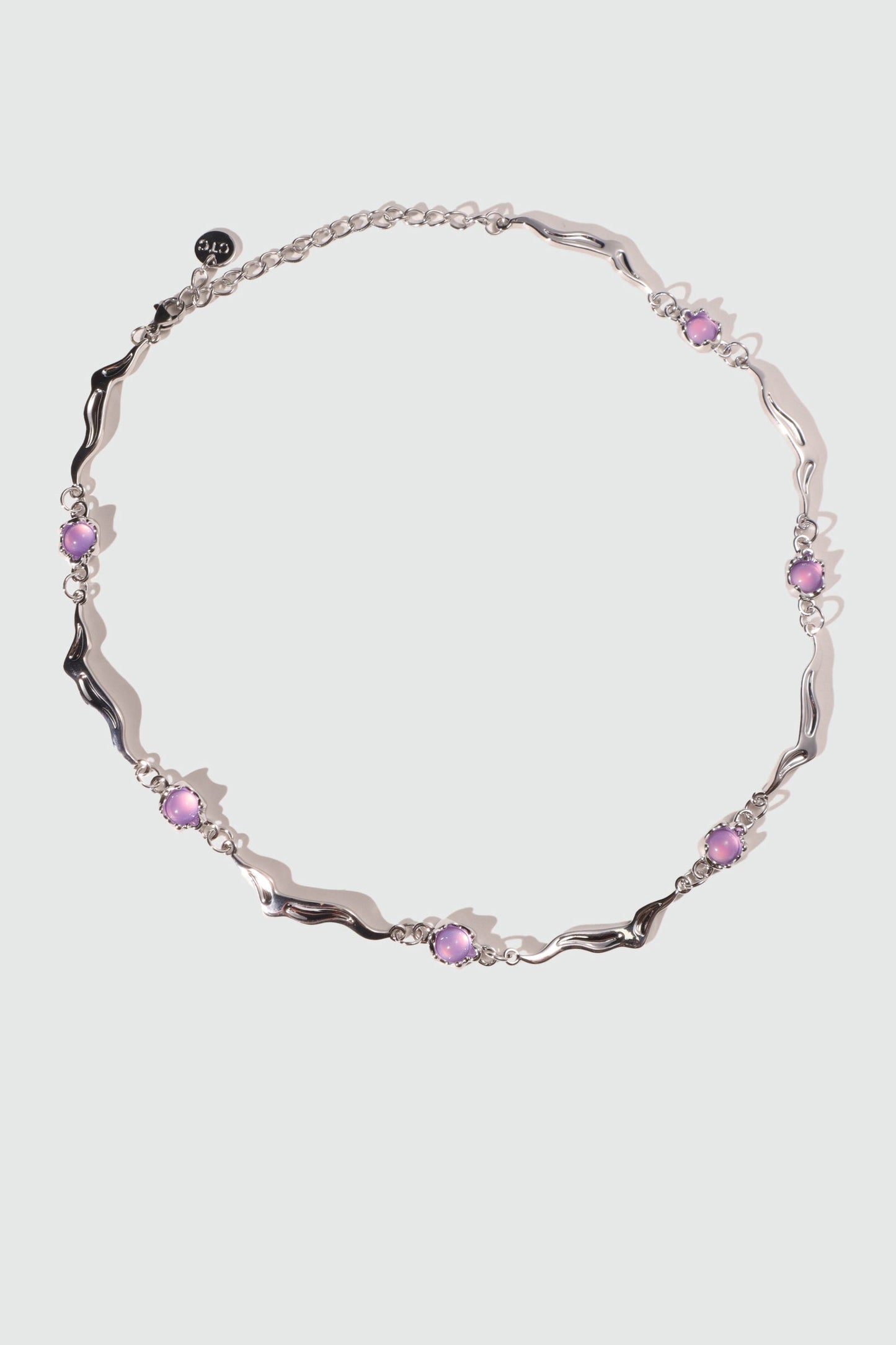 Platinum Plated Purple Opal Wave Necklace