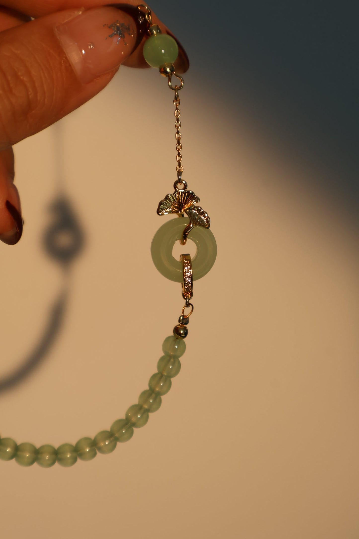 14K Real Gold Plated Jade Ginkgo Bracelet