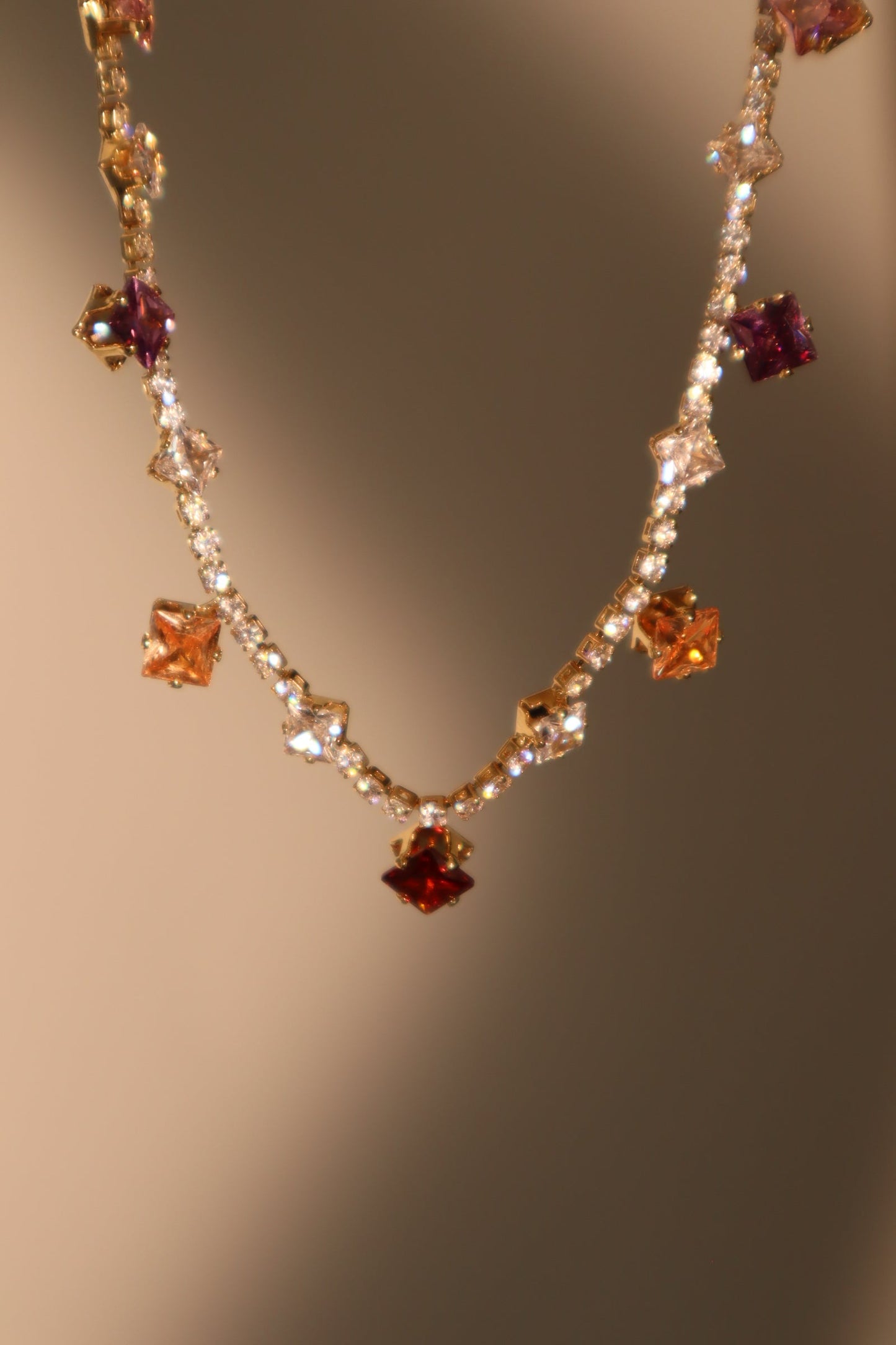 14K Real Gold Plated Color Gemstones Necklace