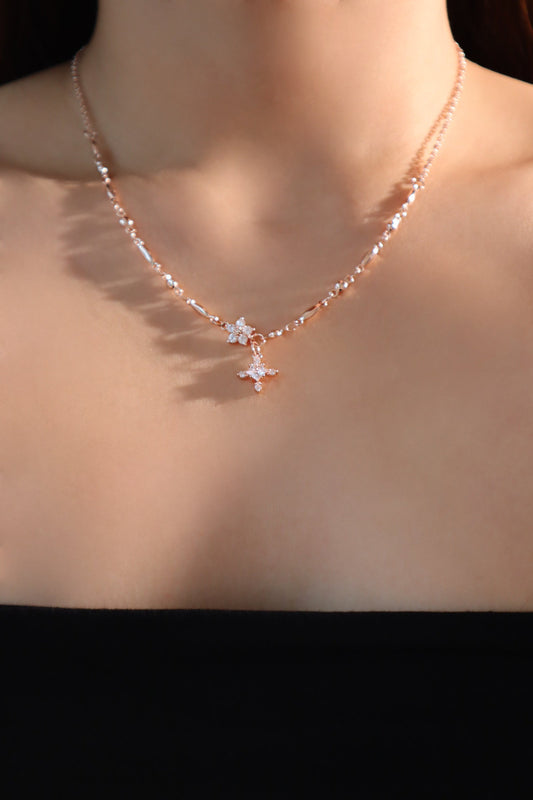 18K Rose Gold Plated Diamond Cross Necklace