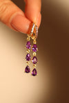 18K Real Gold Plated Purple Gem Water Drop Earrings