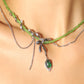 Platinum Plated Emerald Vine Bowknot Necklace