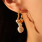 18K Real Gold Foil Pearl Hoop Earrings