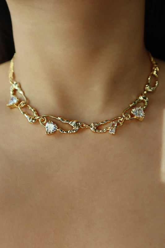 18K Real Gold Plated Diamond Clips Necklace