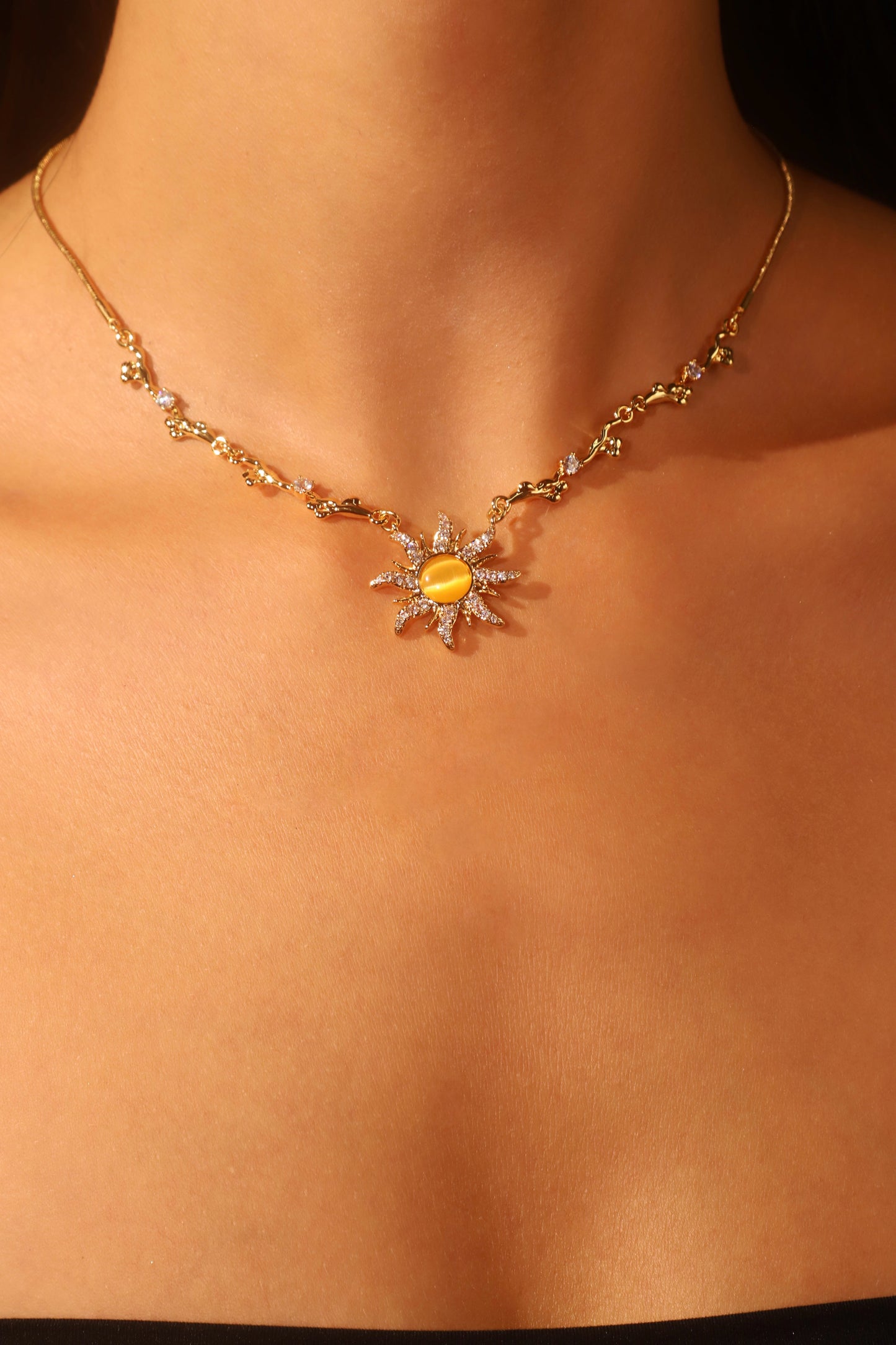 18K Real Gold Plated Orange Opal Sun Necklace