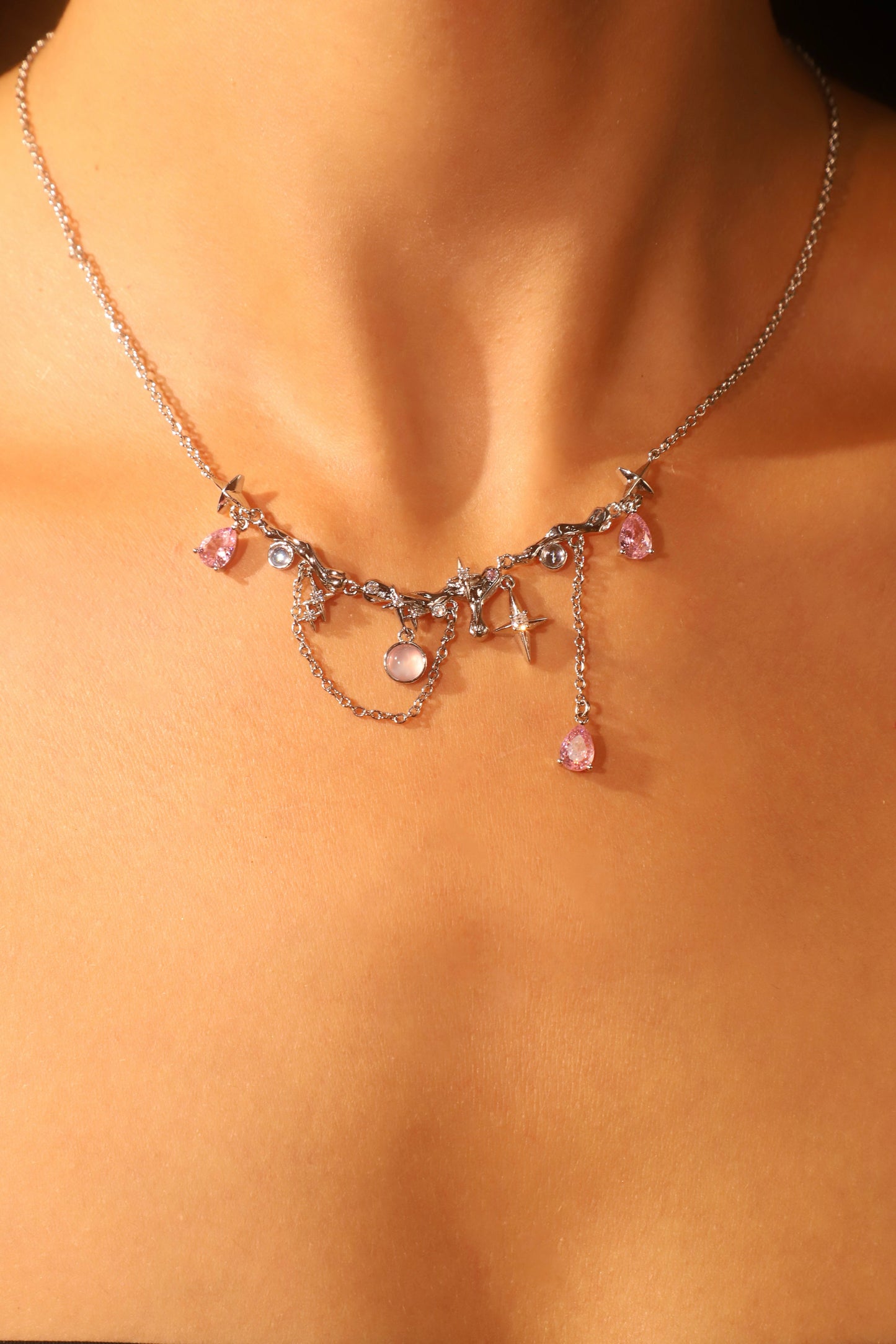 Platinum Plated Color Gypsophila Necklace