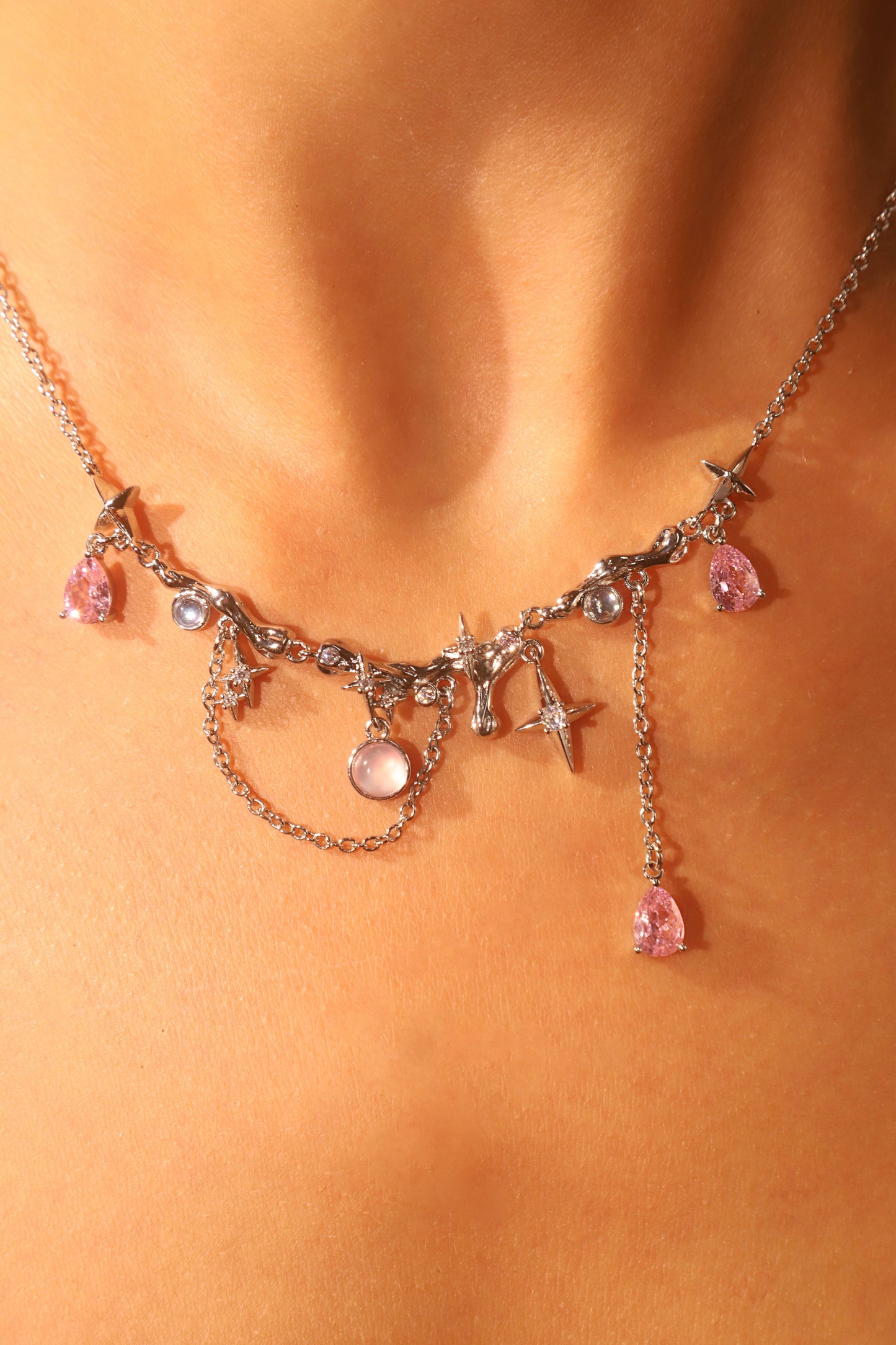 Platinum Plated Color Gypsophila Necklace