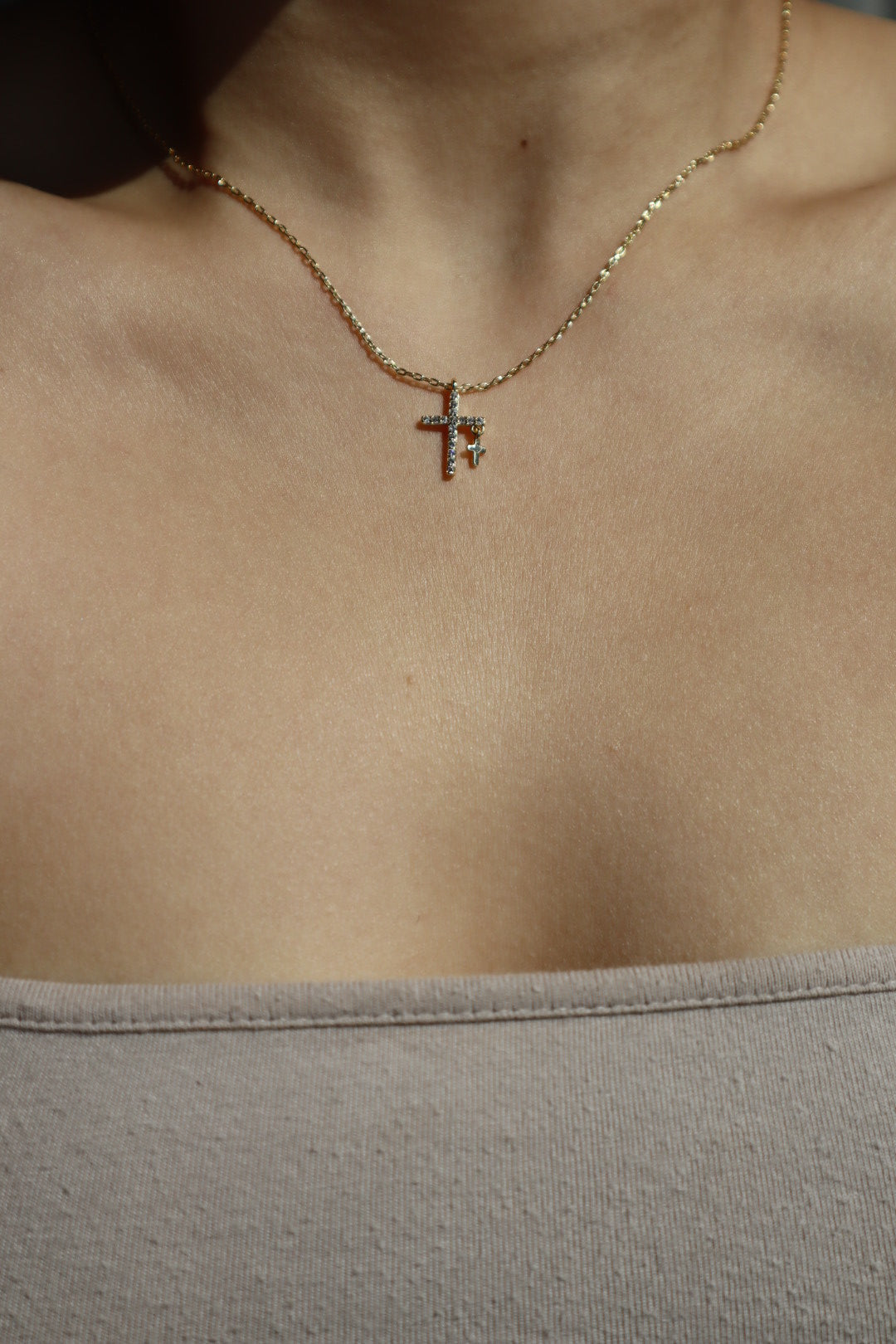 24K Gold Plated Double Gold Cross Necklace