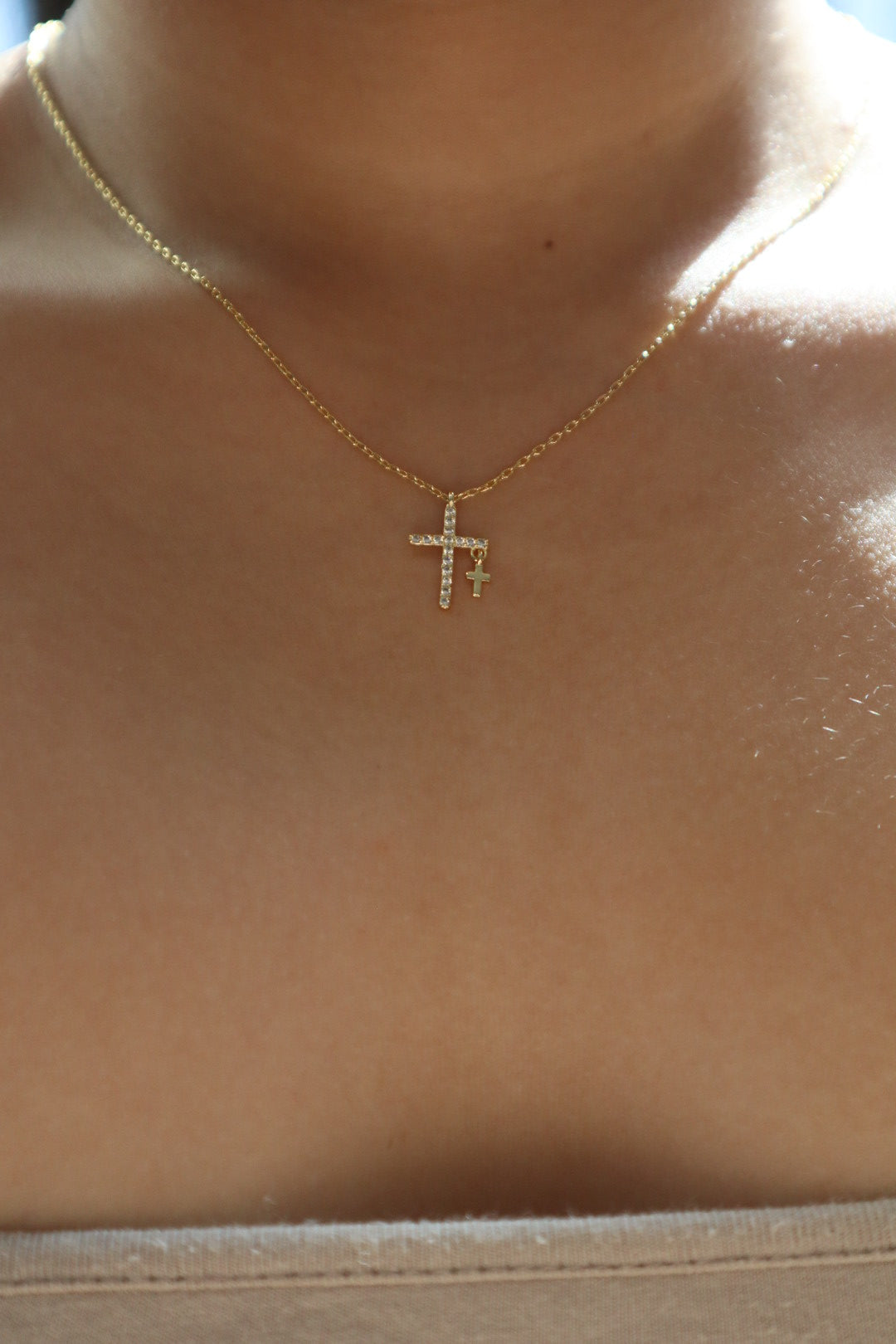 24K Gold Plated Double Gold Cross Necklace