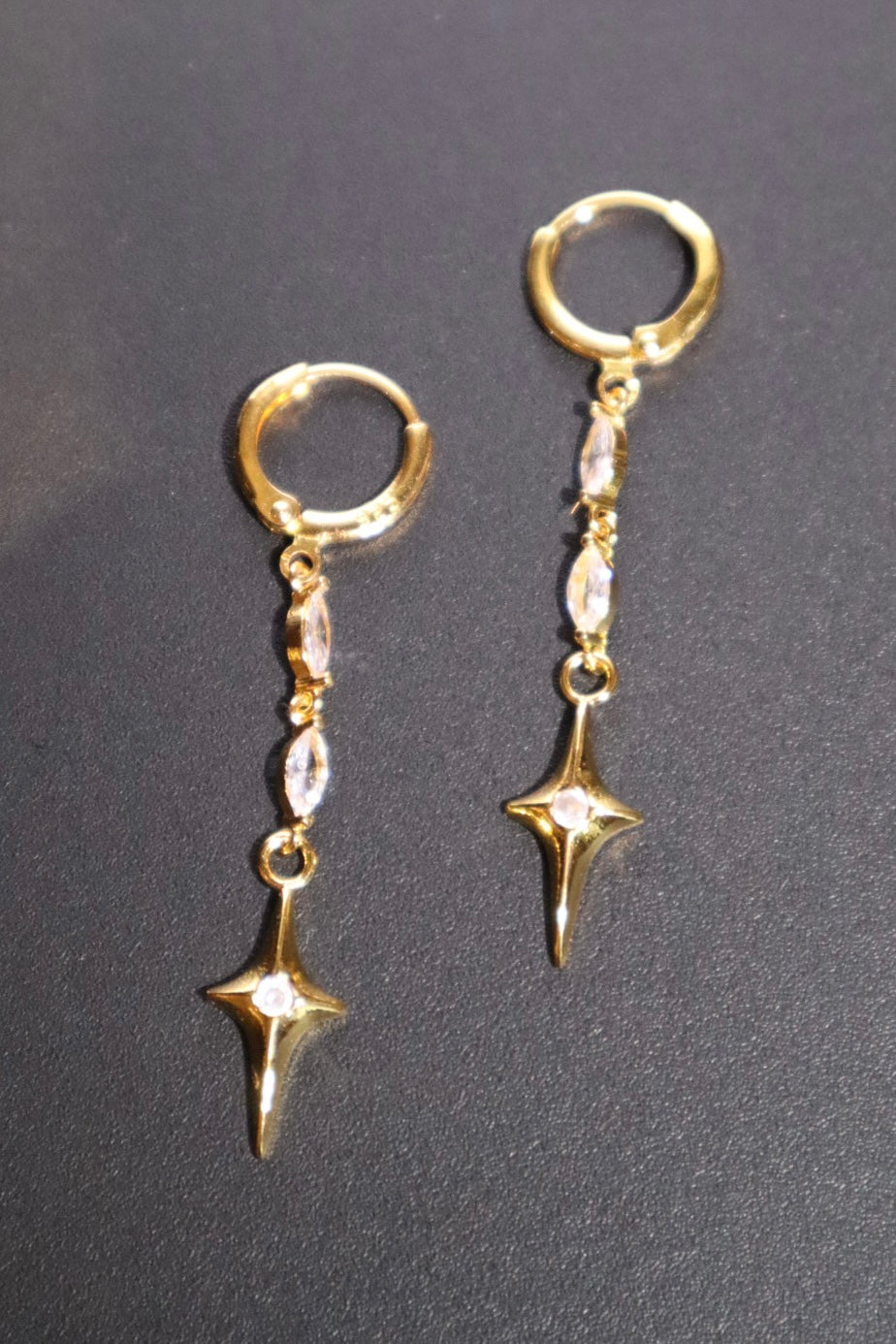 24K Real Gold Plated Star Dangle Earrings