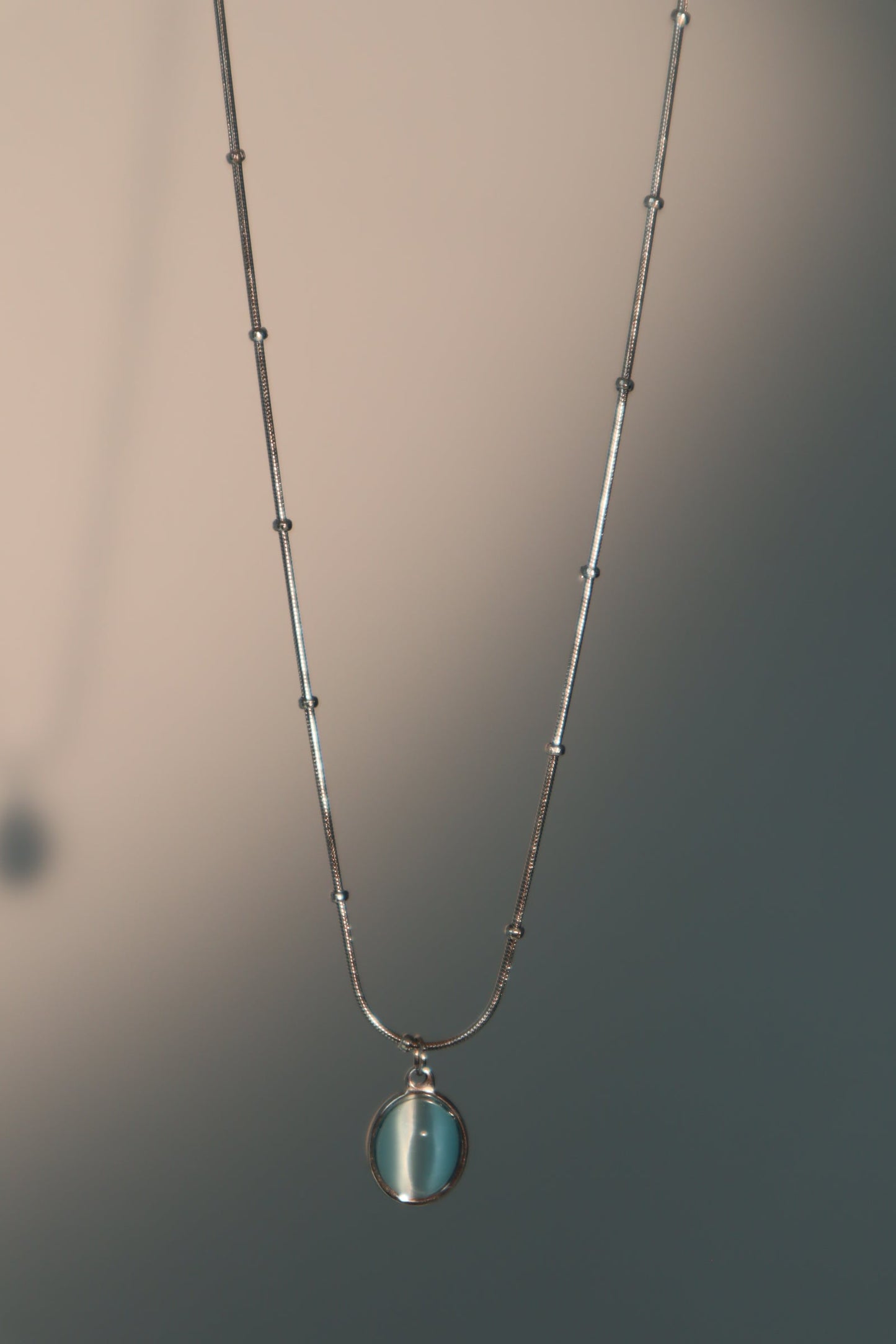 Stainless Steel Blue Opal Pendant Necklace