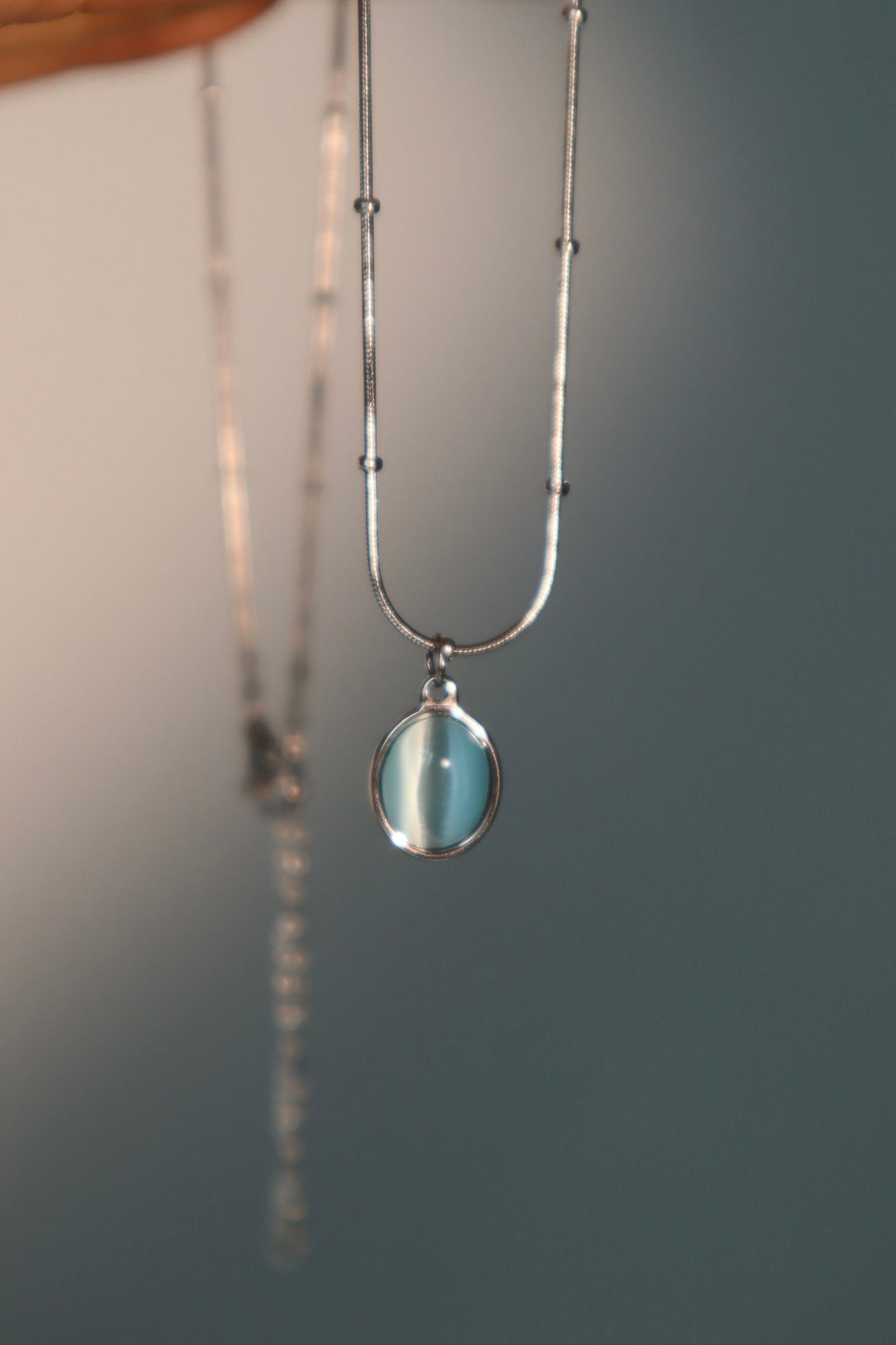 Stainless Steel Blue Opal Pendant Necklace
