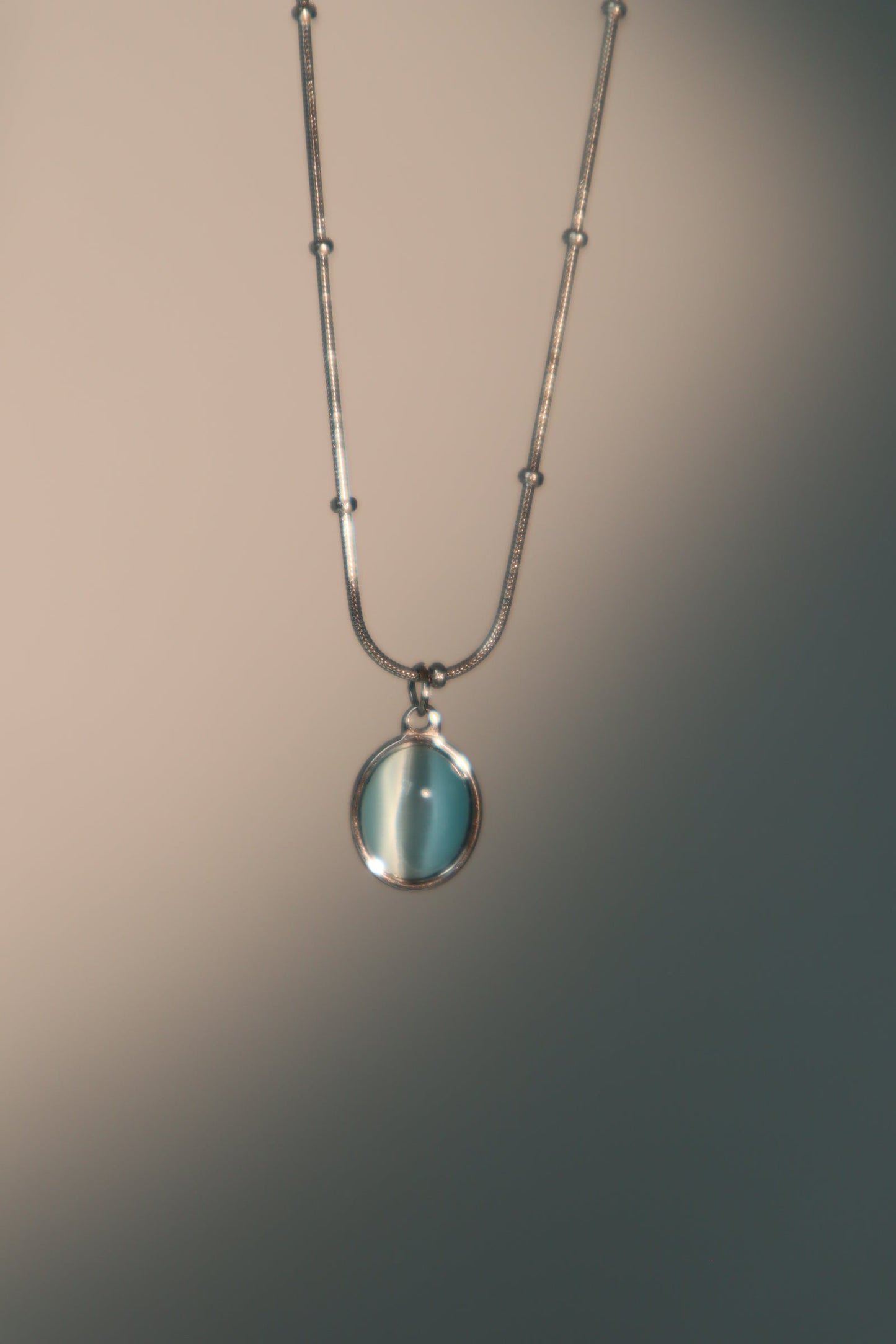 Stainless Steel Blue Opal Pendant Necklace