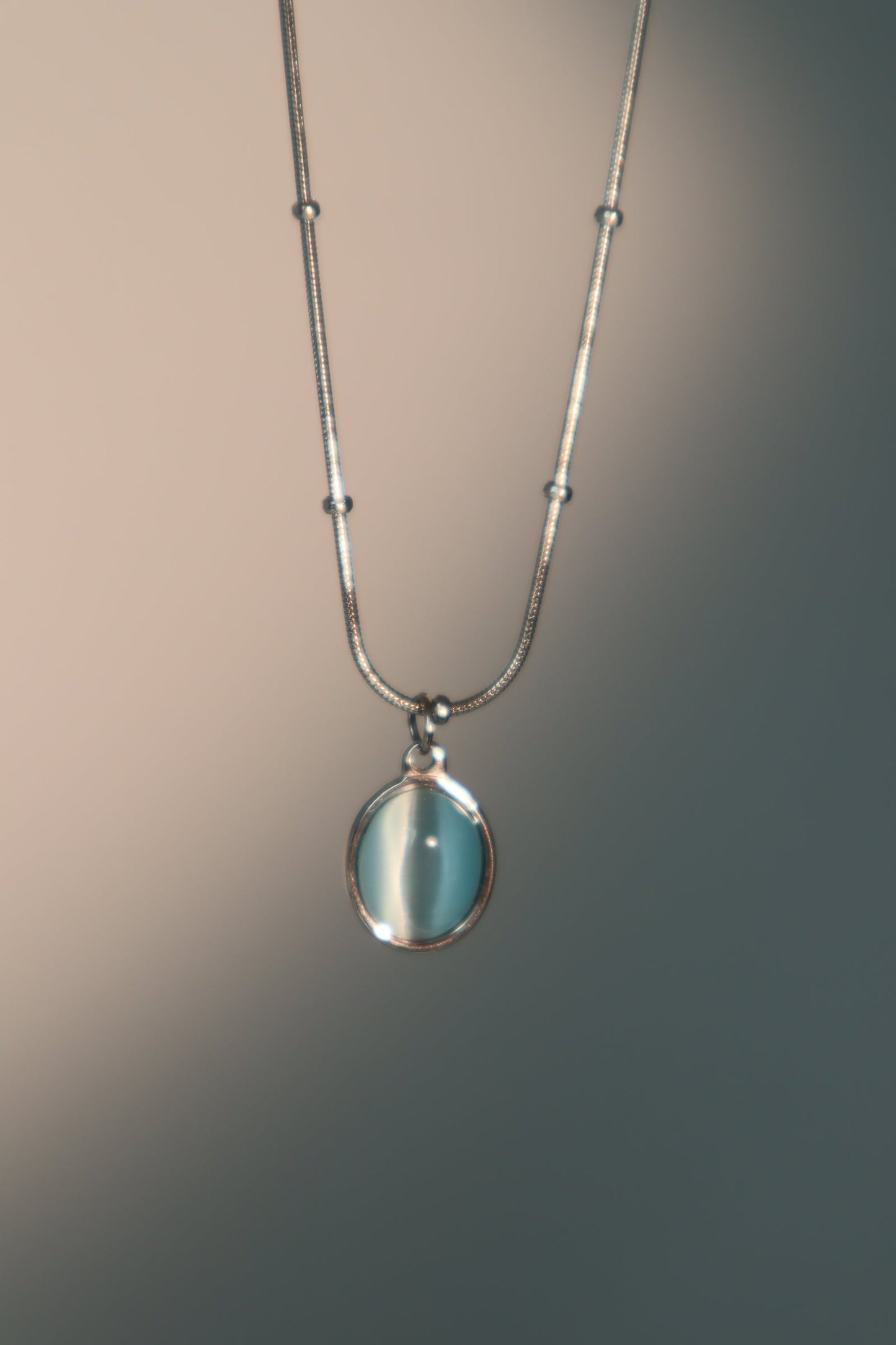 Stainless Steel Blue Opal Pendant Necklace