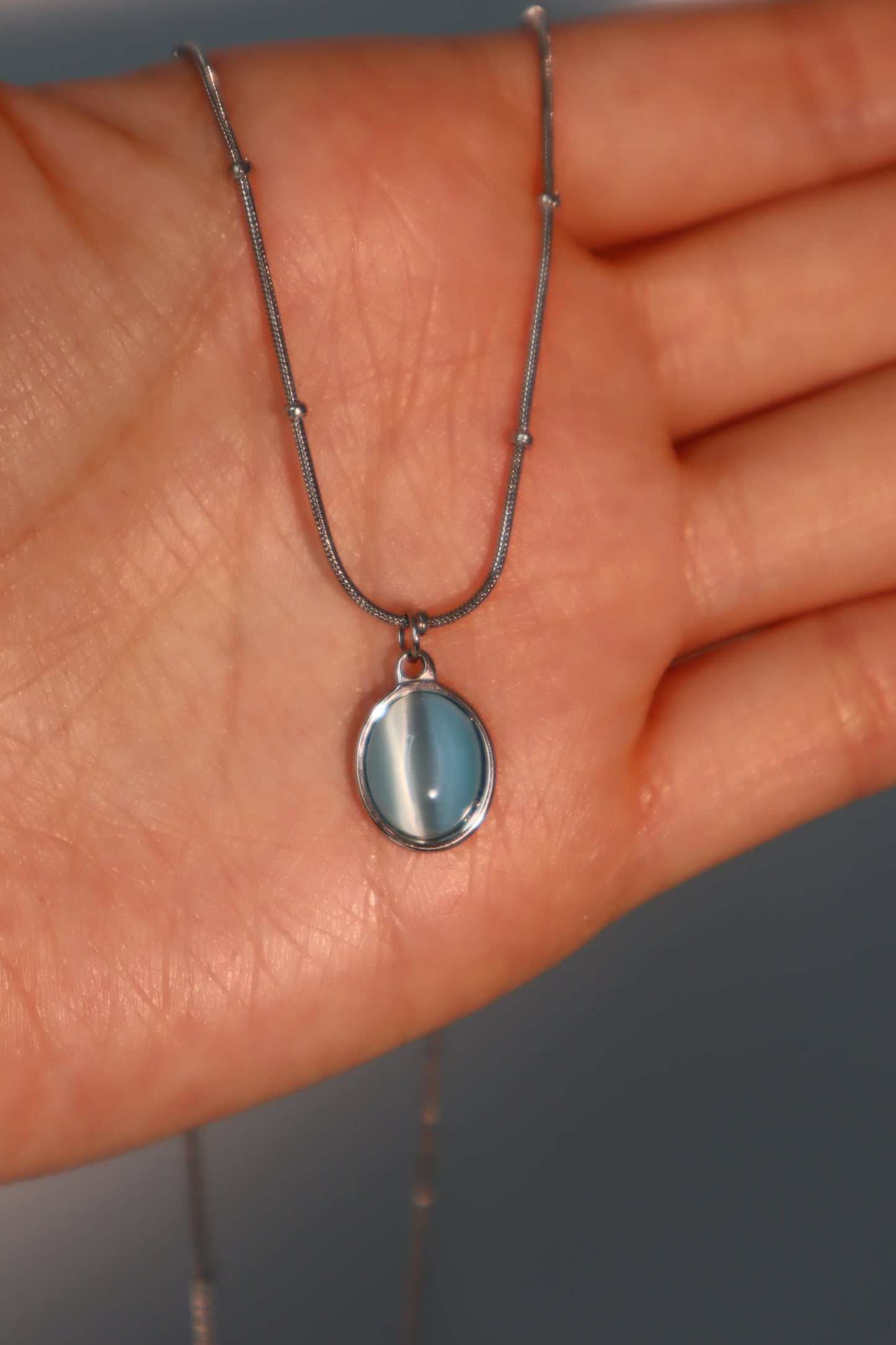 Stainless Steel Blue Opal Pendant Necklace