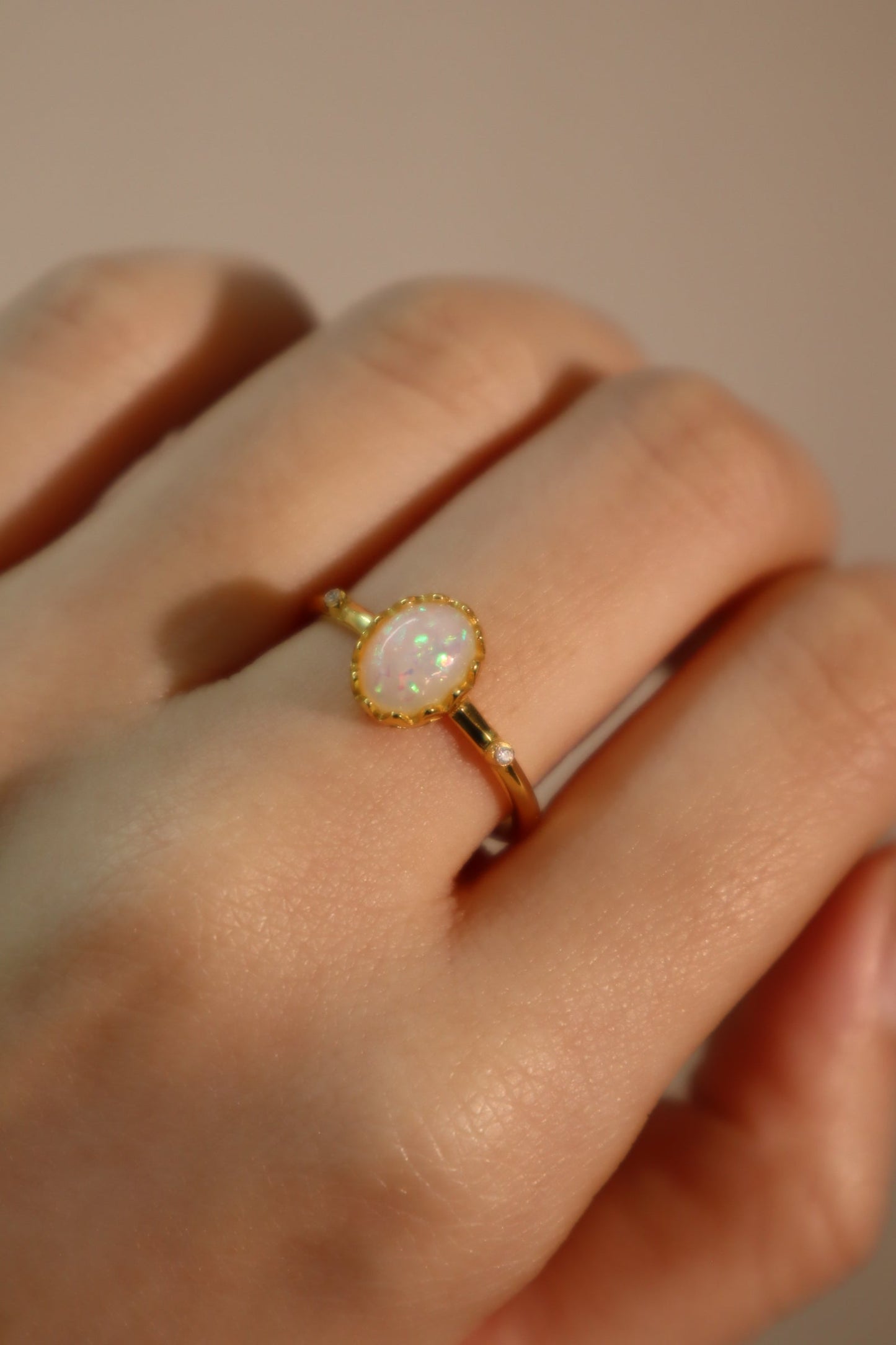 24K Gold Vermeil White Opal Ring