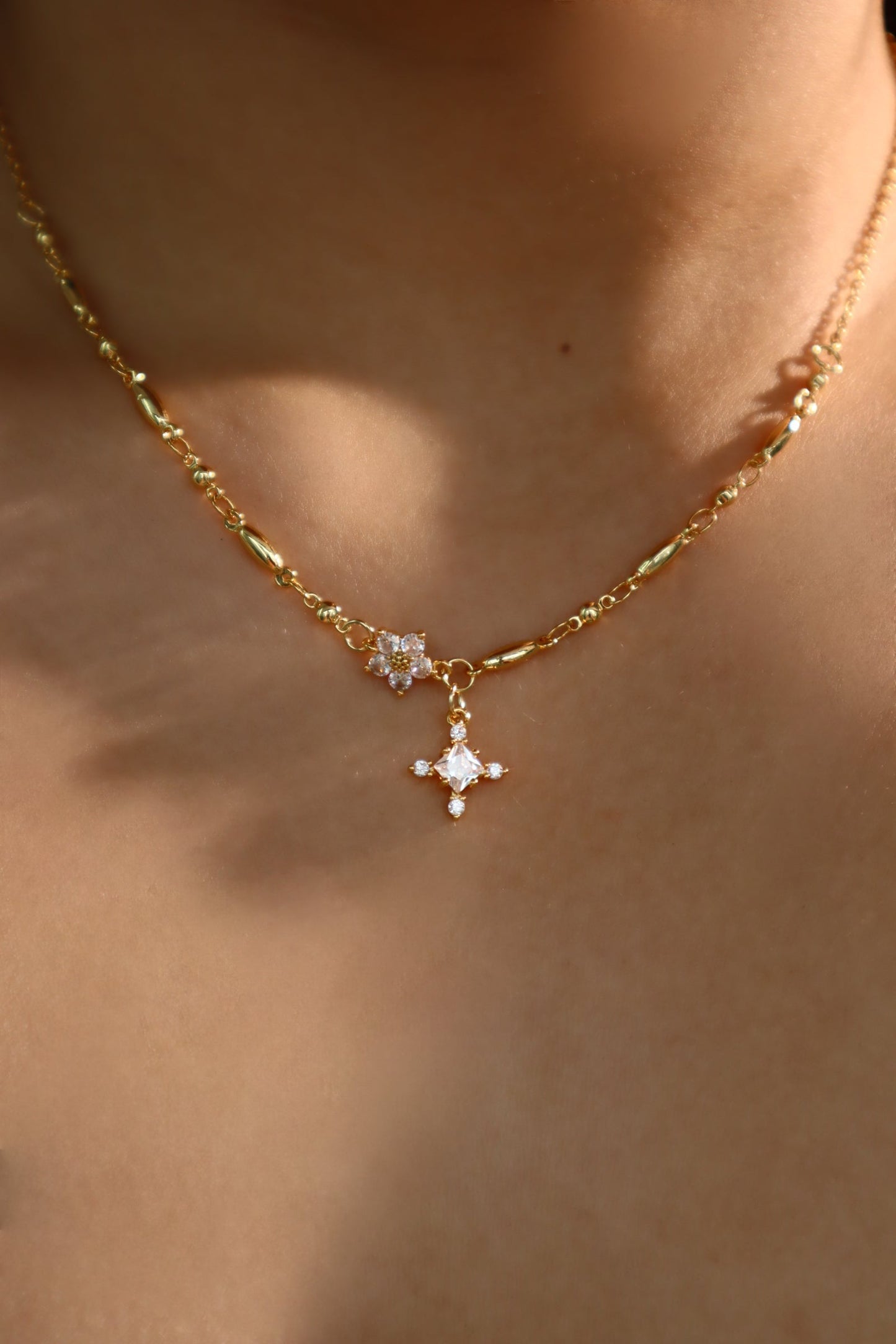 18K Real Gold Plated Diamond Cross Necklace
