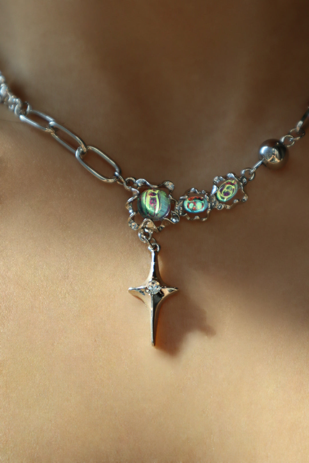 Platinum Plated Opal Star Necklace