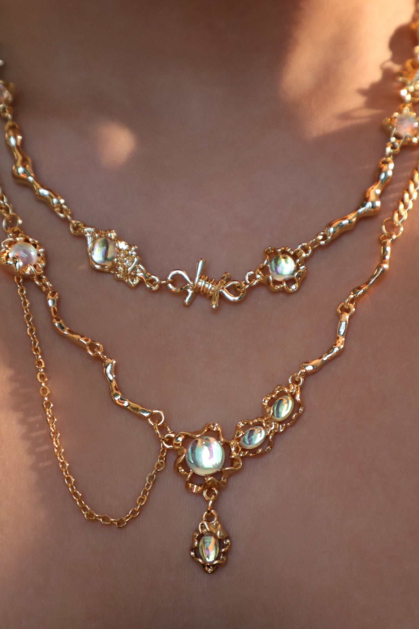 18K Real Gold Plated Opal Dangle Necklace