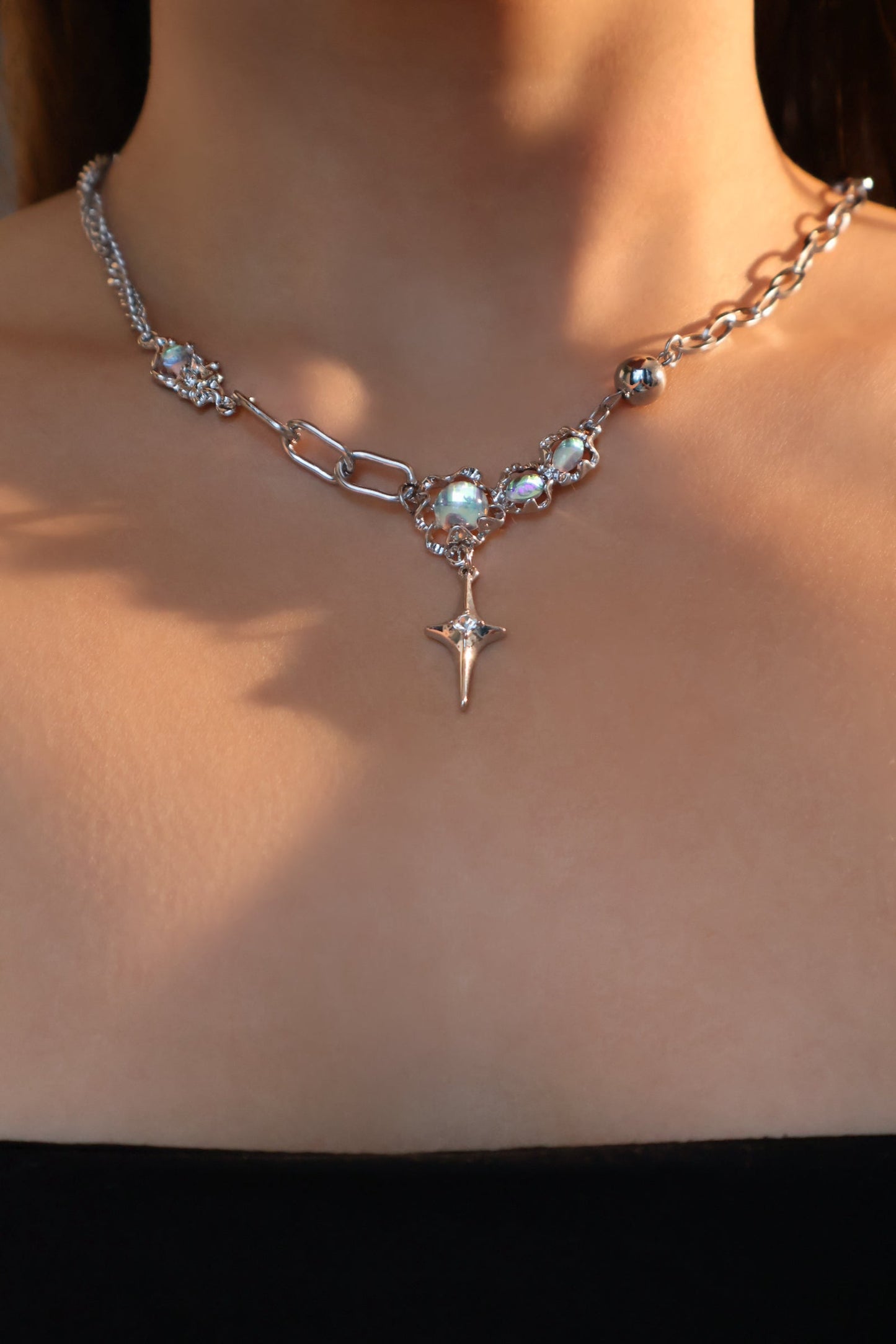 Platinum Plated Opal Star Necklace