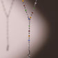 Platinum Plated Color Gem Rose Lariat Long Necklace