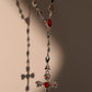 Platinum Plated Red Gem Cross Lariat Necklace
