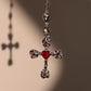 Platinum Plated Red Gem Cross Lariat Necklace