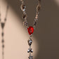 Platinum Plated Red Gem Cross Lariat Necklace