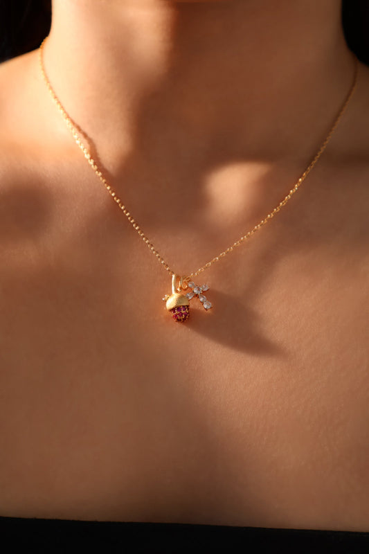 18K Real Gold Plated Cross Pinecone Necklace