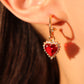 18K Real Gold Plated Red Gem Diamond Heart Earrings (Pre-order)